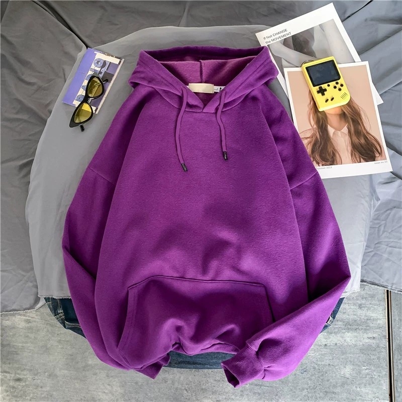 秋冬季ins港风连帽纯色加绒卫衣男潮流学生宽松bf套头衫休闲外套