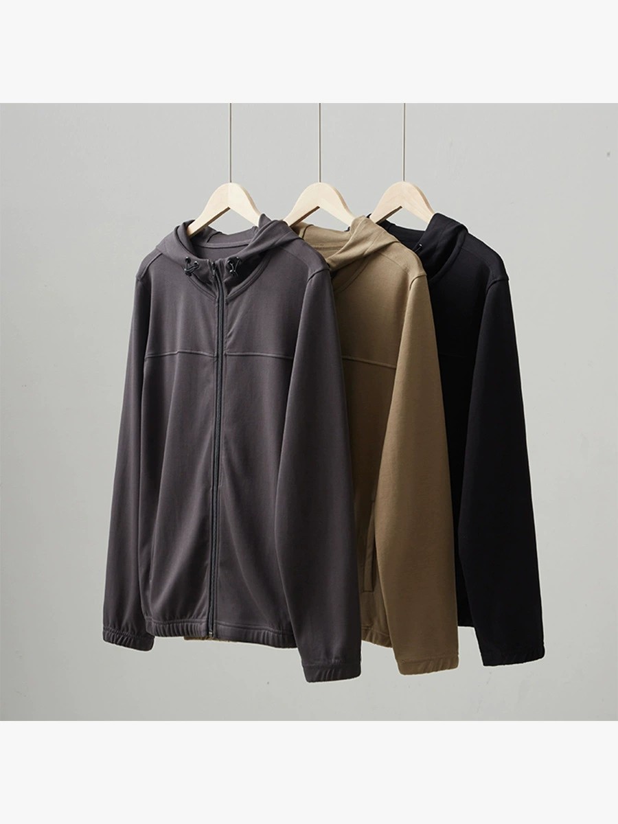 280克薄款AD双面布休闲运动卫衣男开衫拉链收缩帽衫百搭情侣上衣