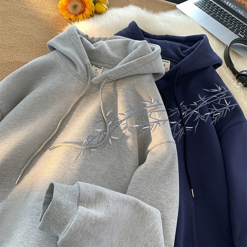 新中式连帽卫衣男秋冬加绒加厚潮流潮牌国风衣服宽松百搭重磅外套