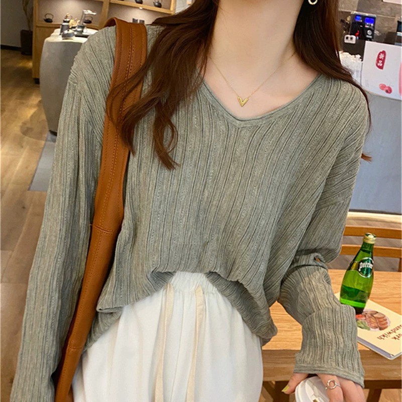 早秋新款针织衫女薄款打底衫内搭2025春秋设计感宽松毛衣长袖上衣