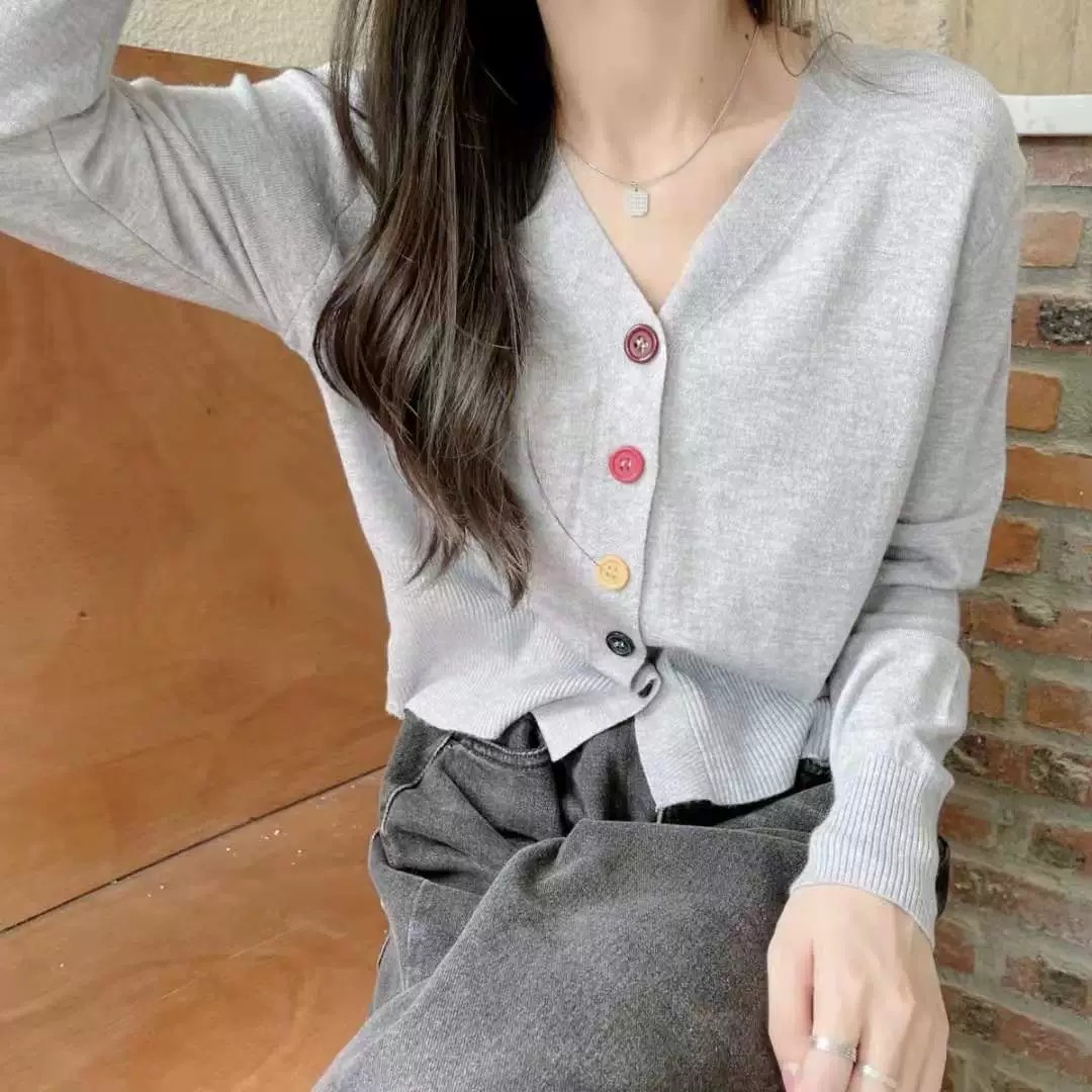 温柔风V领开衫毛衣针织衫长袖春秋装2025年新款早秋季短款上衣女