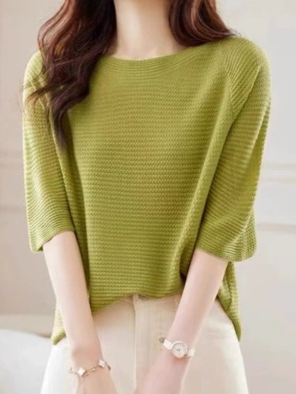 一字领七分袖t恤女2025年春夏季新款洋气宽松薄款针织衫时尚通勤