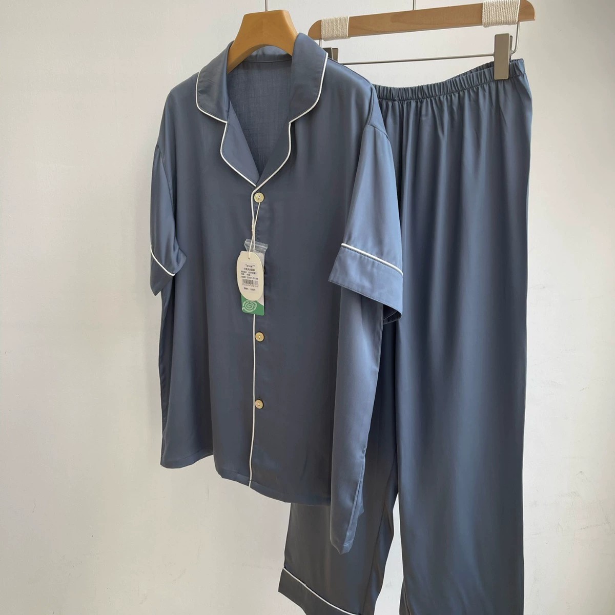 简约纯色天丝短袖长裤夏季凉感亲肤睡衣时尚情侣休闲家居服