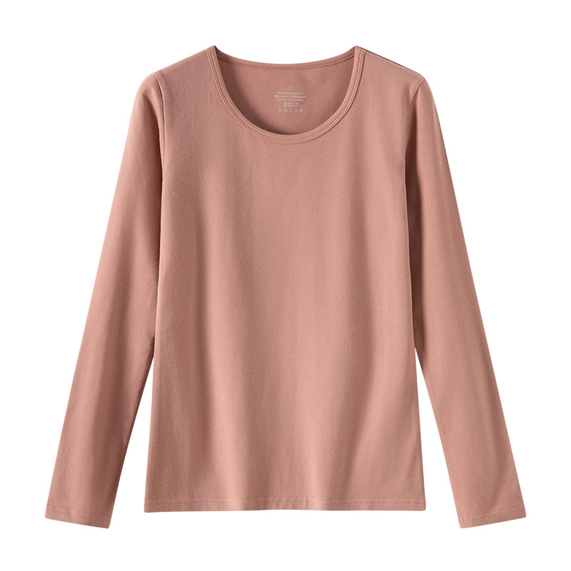 女士秋衣薄款纯棉春秋冬上衣纯色修身打底内穿棉毛衫