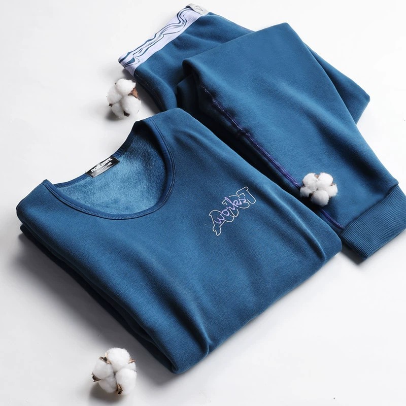 男士加绒加厚大圆领防寒低领紧身棉毛衫秋衣秋裤青年保暖内衣套装